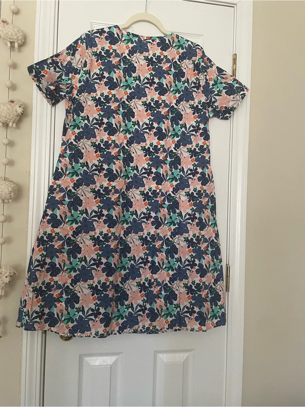 Aviier Women’s Floral Button-Front Robe (nightgown)- Navy, Pink & Green XL